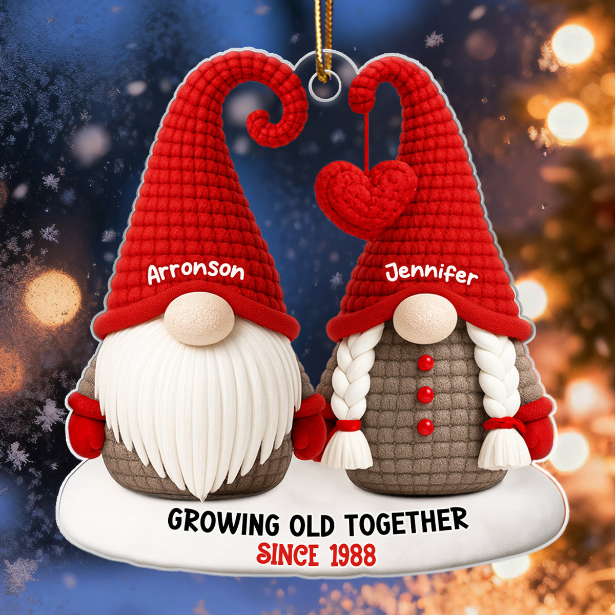 Gnome Old Couple Pattern Crochet - Personalized Acrylic Ornament - Unique Christmas Gift For Him, For Her, For Couple