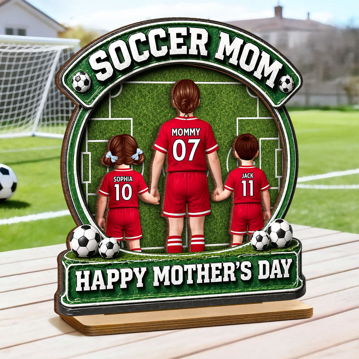 Soccer Mom Back View And Kids - Personalized 2-Layered Wooden Plaque - Heartfelt Gift For Soccer Mom, Gift For Wife