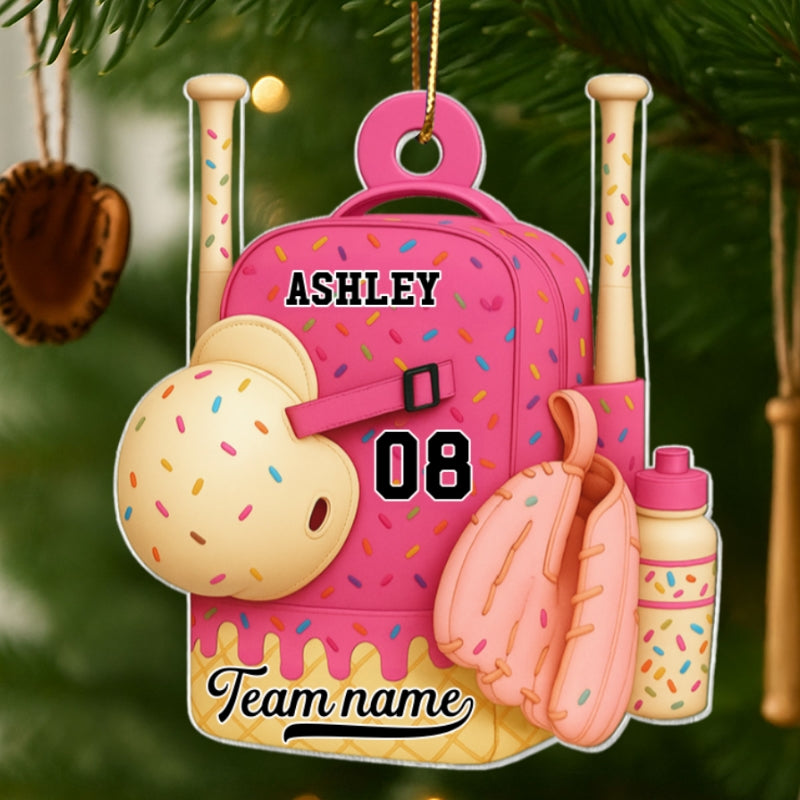 3D Effect Ice Cream Drip Sprinkles Baseball Softball Bag Backpack - Personalized Acrylic Ornament - Gift For Kids, Granddaughter, Grandson, Daughter, Son