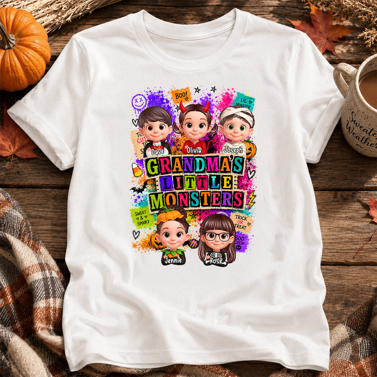 Horror Night Grandkids Grandma Little Monsters - Personalized Shirt - Halloween Gift, Gift For Grandma