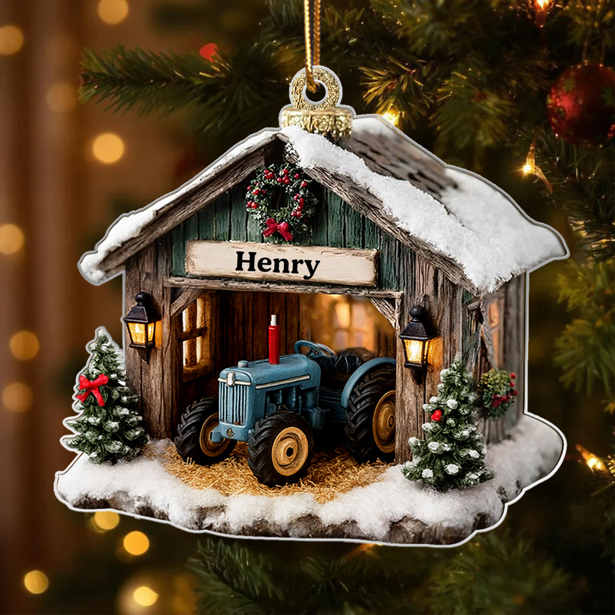 Custom Farmhouse Tractor Barn Christmas - Personalized Acrylic Ornament - Holiday Keepsake 2025