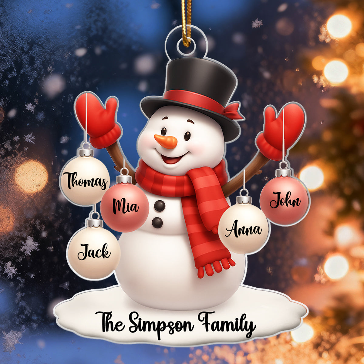 Snowman Family Name Ball Ornaments - Personalized Acrylic Ornament - Christmas Gift for Family