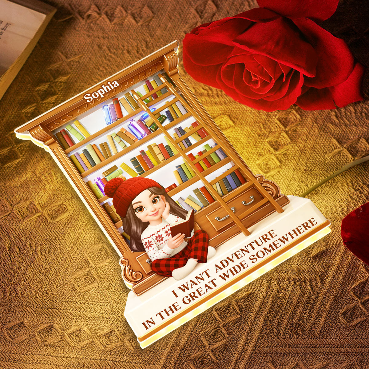 I Want Adventure In The Great Wide Somewhere - Personalized Light Box - Gift for Book Lovers