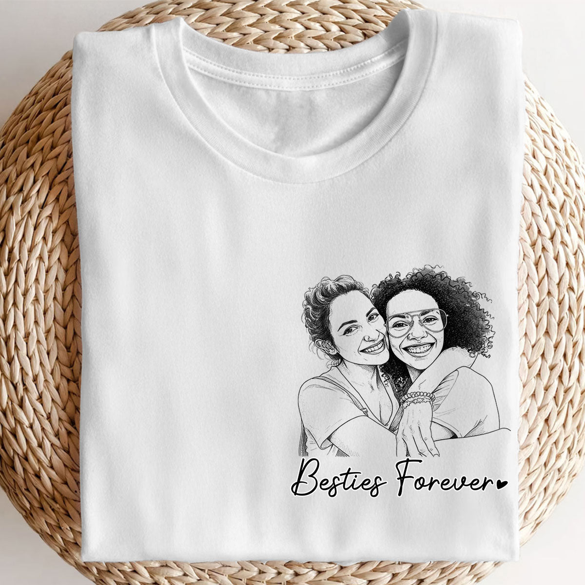 Sketch Style Besties Forever Custom Photo - Personalized Shirt - Birthday Gift, Gift For Best Friends