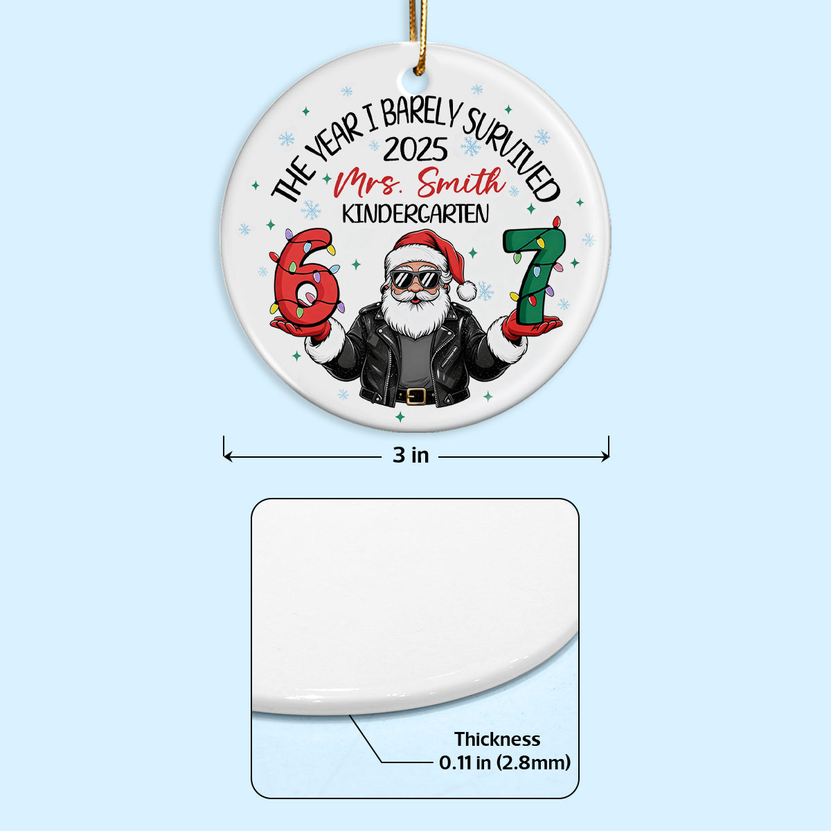 Funny Teacher Six Seven Meme Christmas - Personalized Ceramic Ornament - Viral Saying 6 7, Trending Social Media Humor