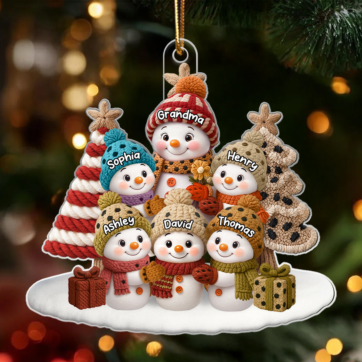 3D Embroidered Effect Snowman Grandma Grandkids - Personalized Acrylic Ornament - Christmas Gift for Grandma