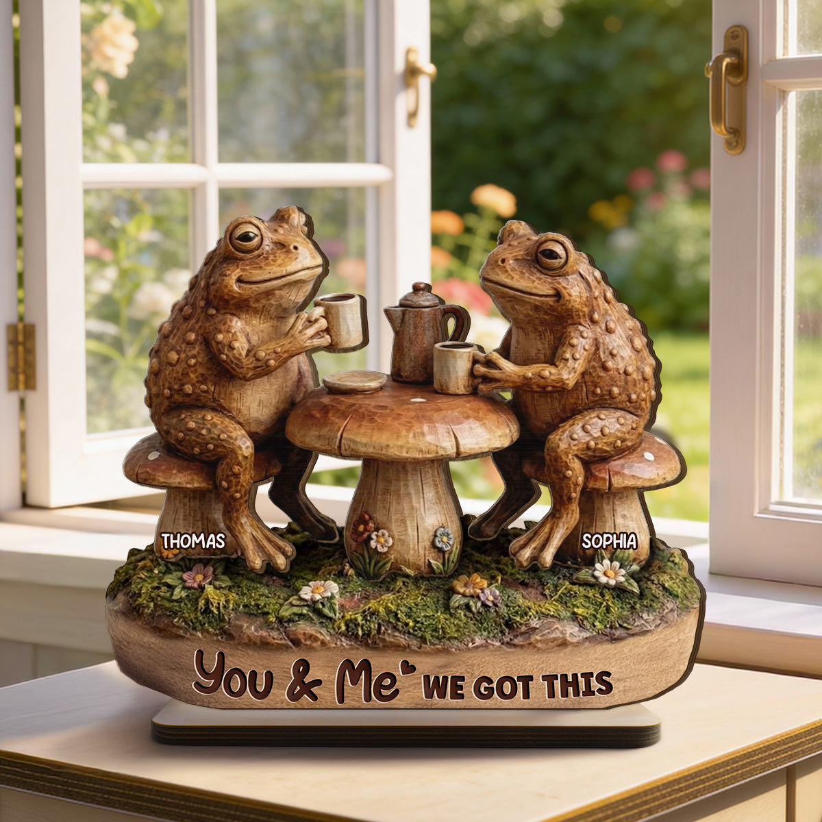 Together Until We Croak 2D Flat Toad Couple In Garden - Personalized Wooden Plaque - Gift For Him, Gift For Her