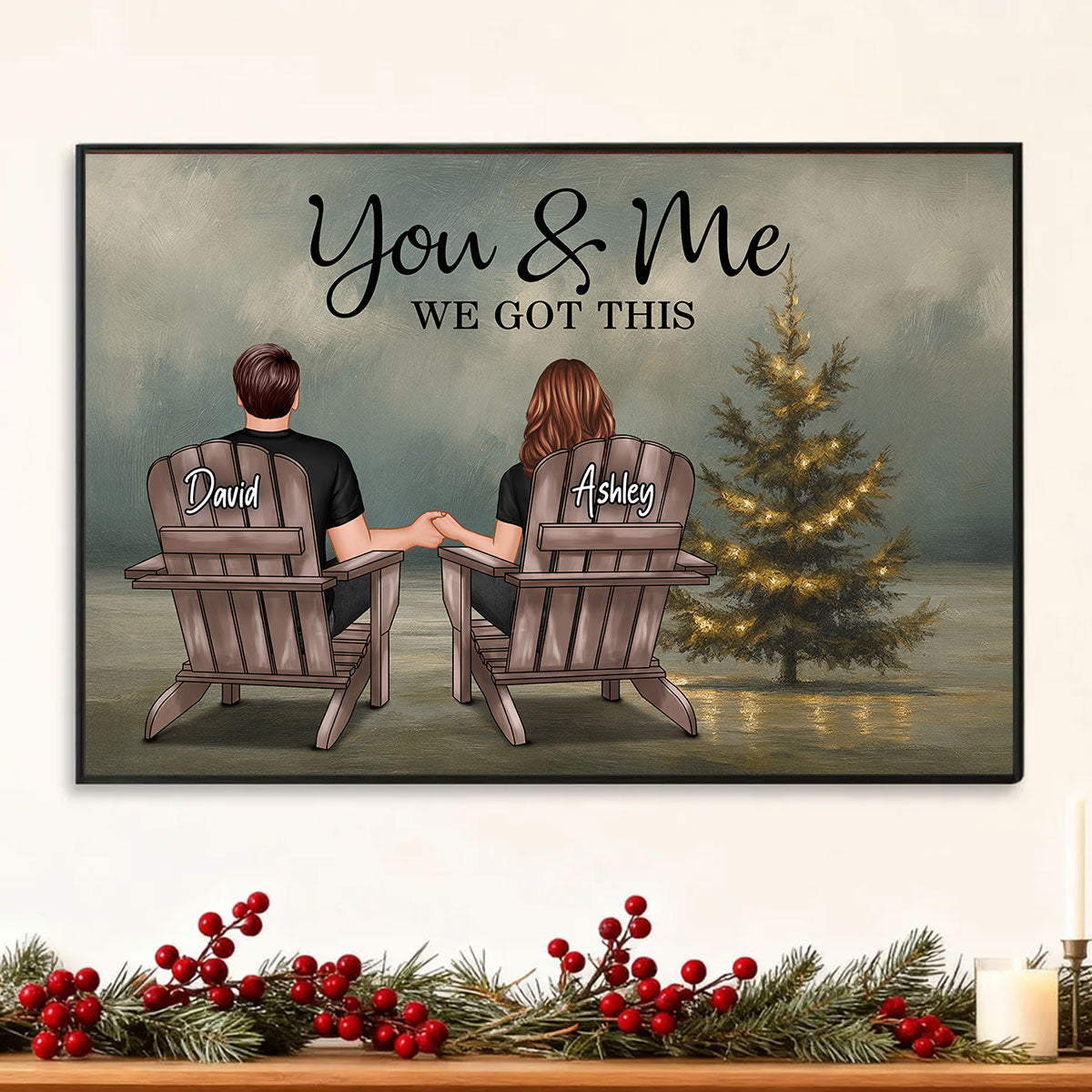 Beach Landscape Christmas Tree Eternal Love Couple - Personalized Poster - Christmas Gift for him, Gift for her