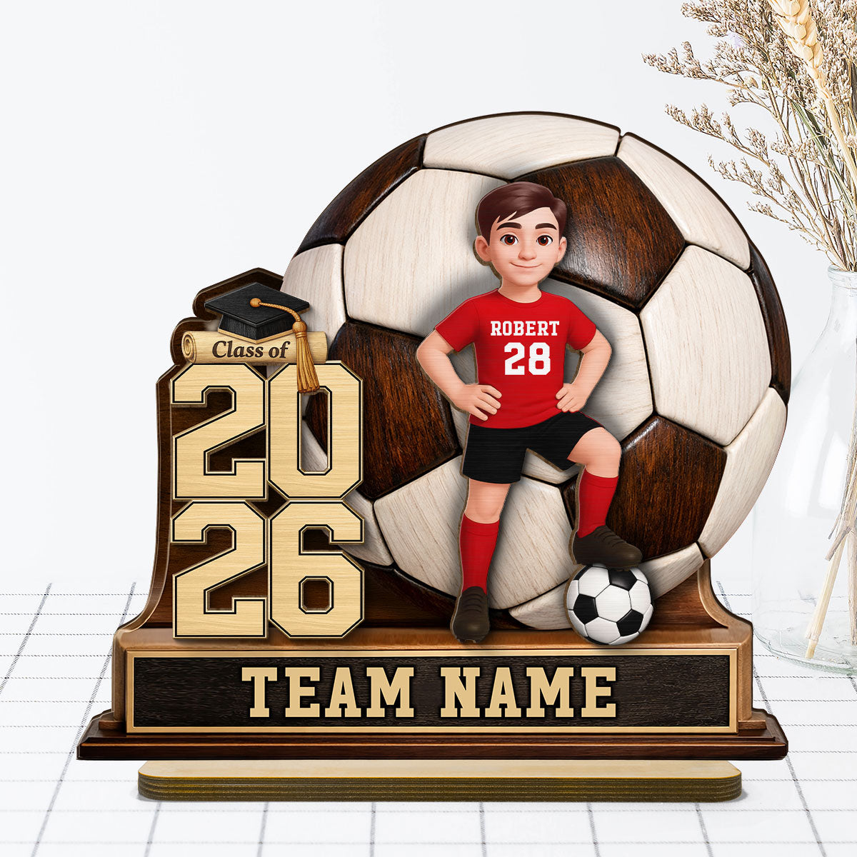 Soccer Senior Keepsake 2D Flat - Personalized 2-Layered Wooden Plaque - Graduation Gift For Son, Daughter
