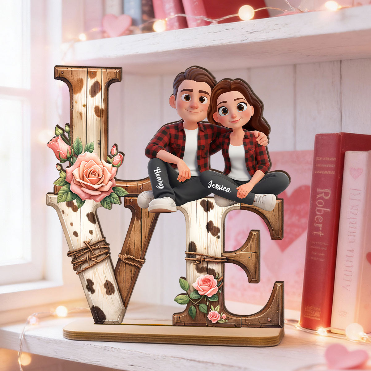 Couple Valentine Highland Cow - Personalized 2-Layered Wooden Plaque - Anniversary, Valentine's Day Gift, Gift For Him, Gift For Her