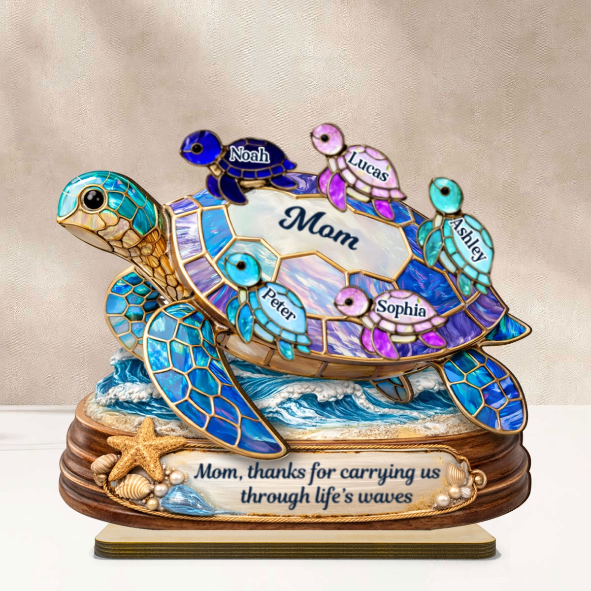 Thanks for Carrying us Through Life's Waves - Personalized 2-Layered Wooden Plaque - Heartfelt Mother's Day Gift for Mom, Wife