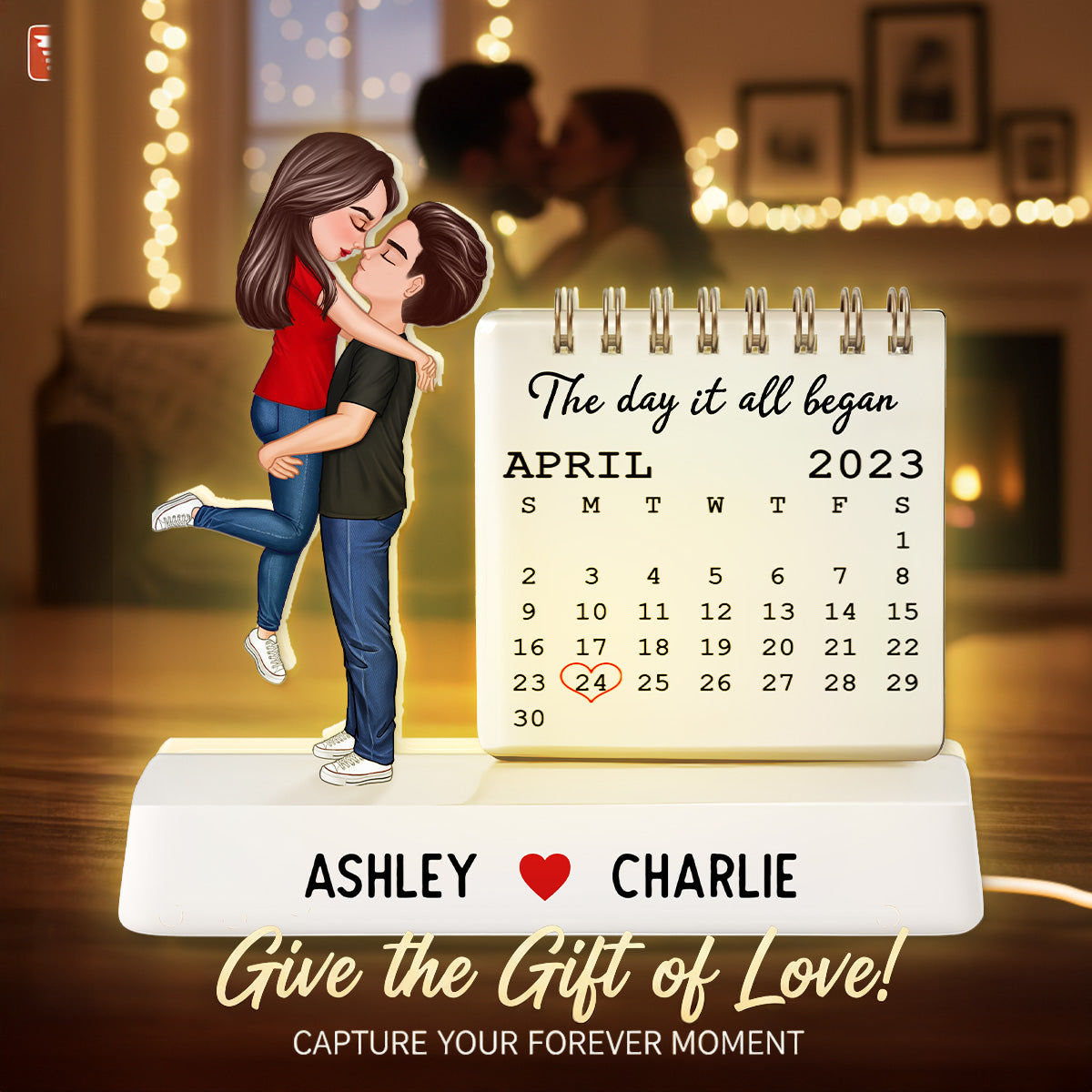 Couple Hugging Kissing The Day Our Story Began Couple Anniversary Calendar 2D Flat - Personalized Light Box