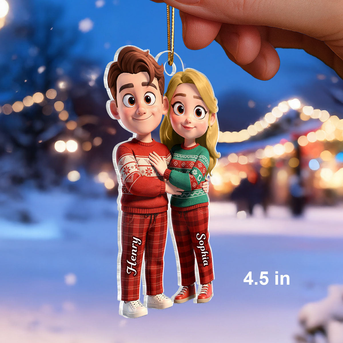 Cartoon Couple Standing Together - Personalized Acrylic Ornament - Christmas Gift for him, Gift for her