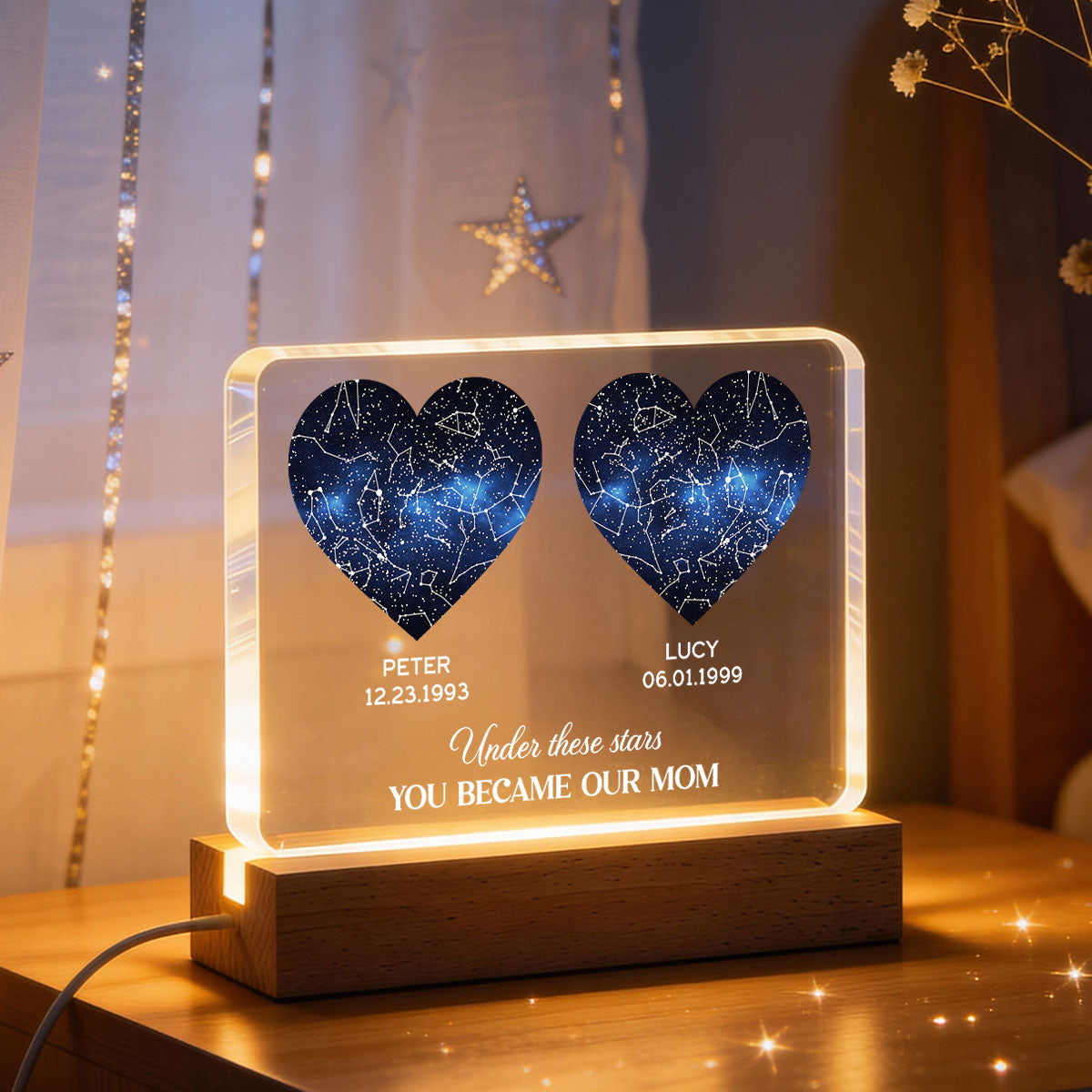 Under These Stars You Became My Mom, Custom Star Map by Date - Personalized Acrylic Block LED Night Light - Heartfelt Gift for Mom