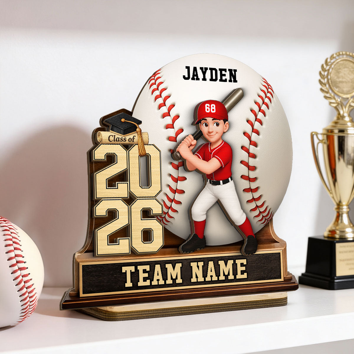 Baseball Softball Senior Keepsake 2D Flat - Personalized 2-Layered Wooden Plaque - Graduation Gift For Son, Daughter