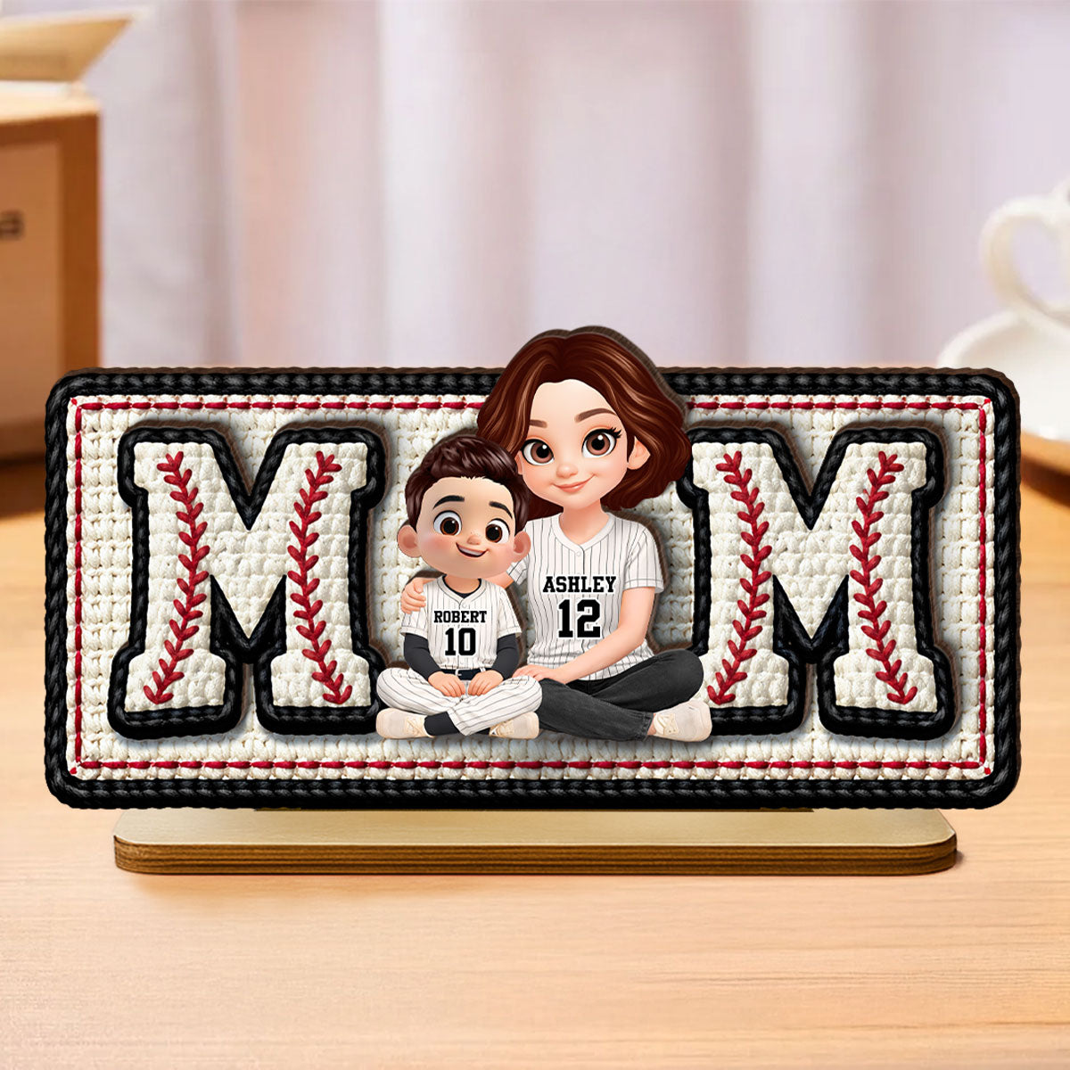 Baseball Mom And Daughter Son - Personalized 2-Layered Wooden Plaque - Heartfelt Gift For Baseball Mom, Grandma
