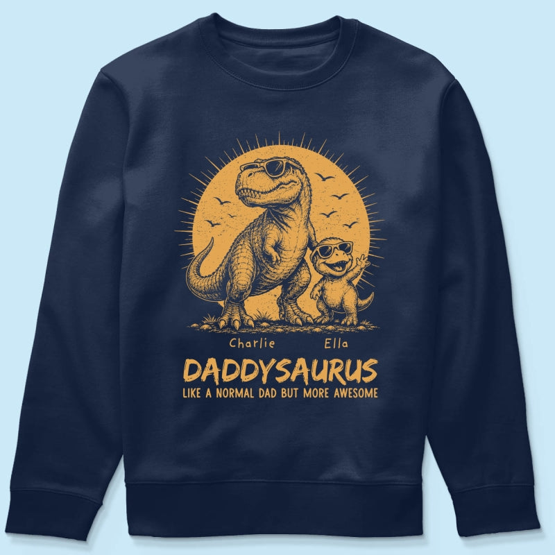 Retro Yellow Vintage Daddysaurus - Personalized Shirt - Funny Father's Day Gift For Dad, Husband