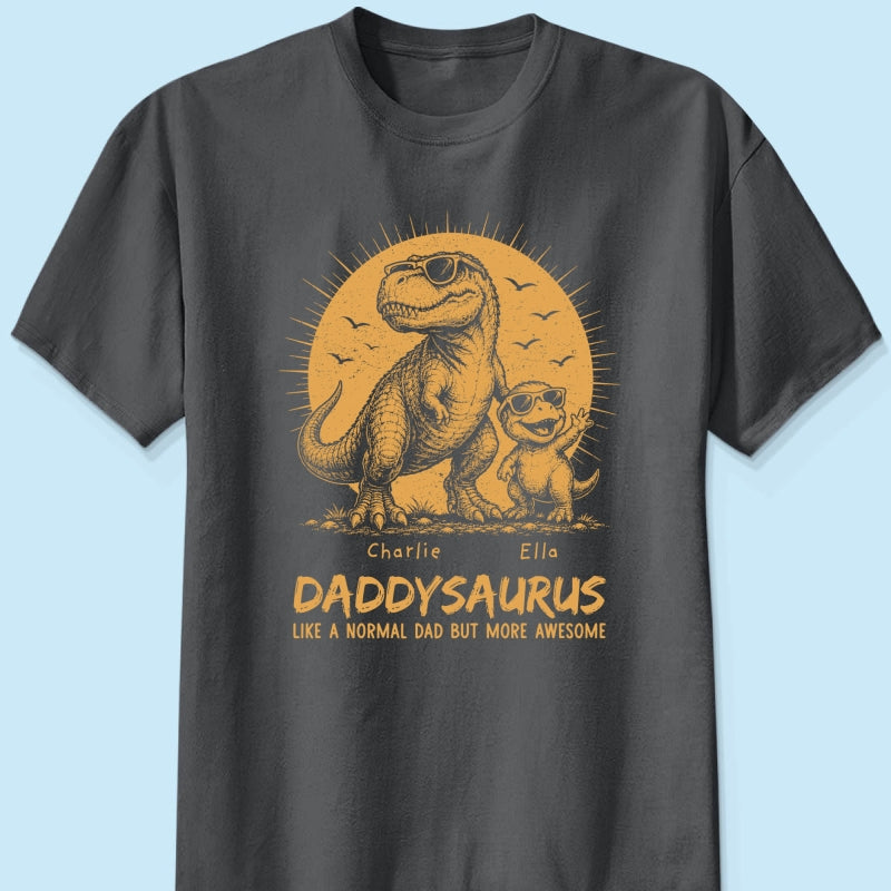 Retro Yellow Vintage Daddysaurus - Personalized Shirt - Funny Father's Day Gift For Dad, Husband