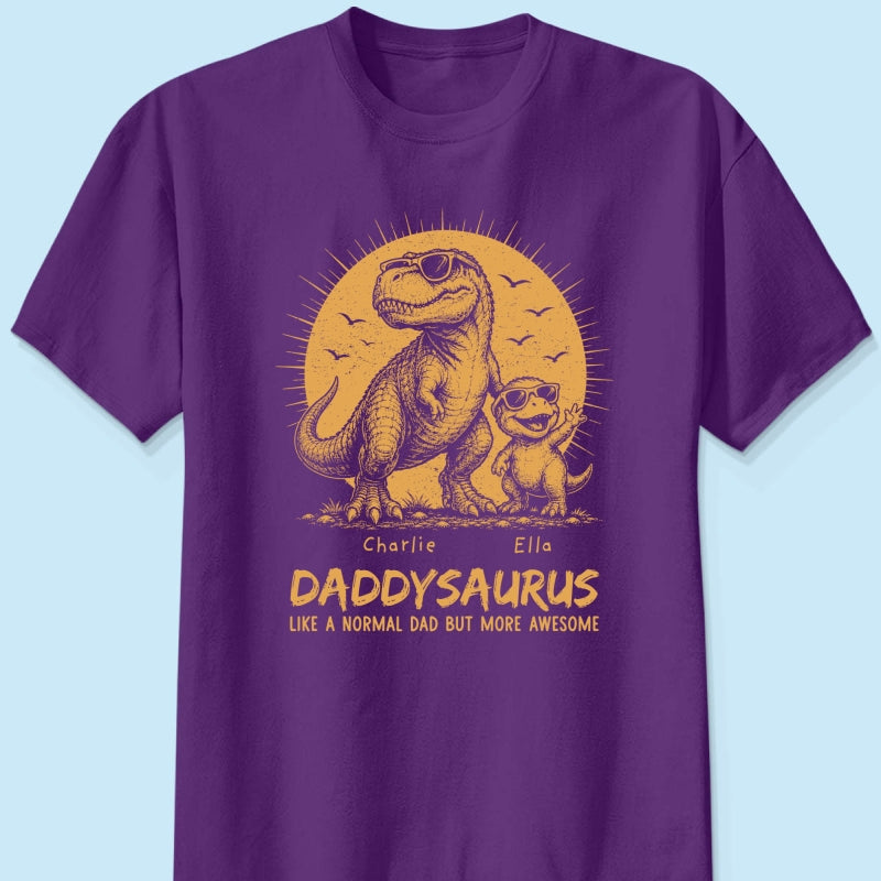 Retro Yellow Vintage Daddysaurus - Personalized Shirt - Funny Father's Day Gift For Dad, Husband