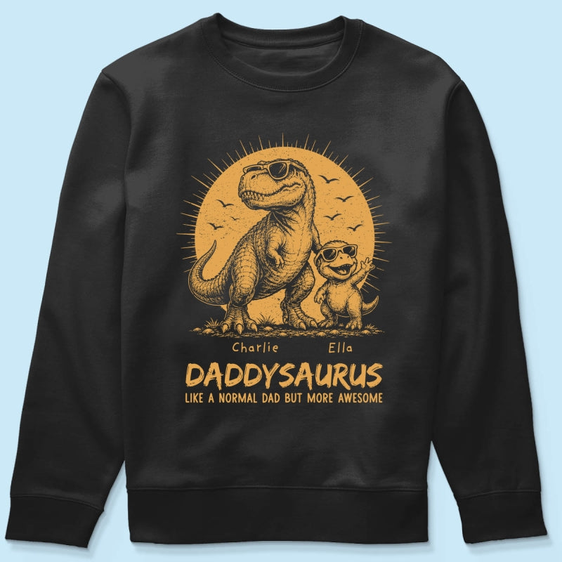 Retro Yellow Vintage Daddysaurus - Personalized Shirt - Funny Father's Day Gift For Dad, Husband