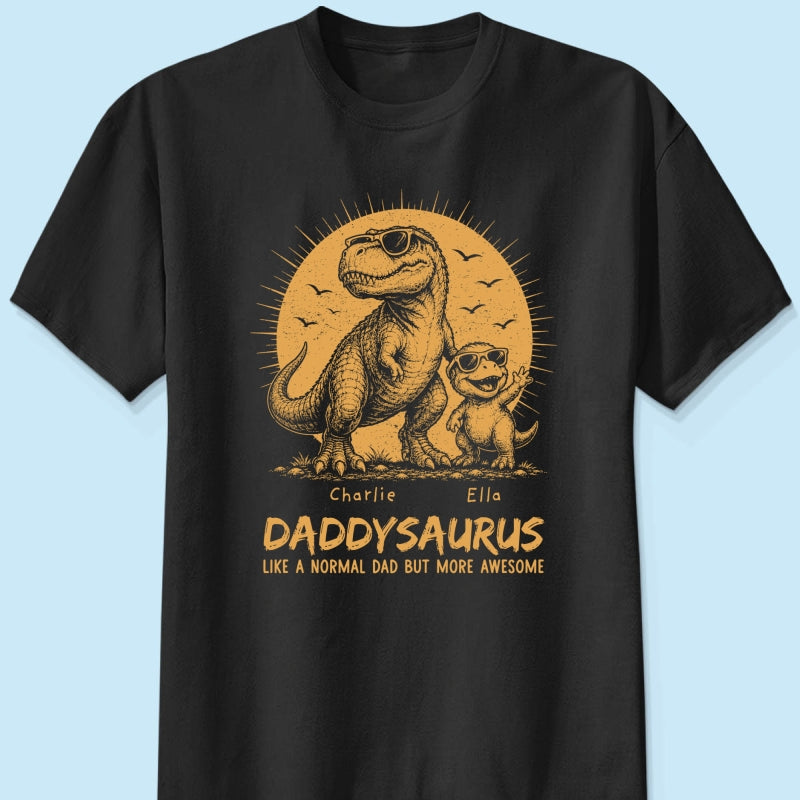 Retro Yellow Vintage Daddysaurus - Personalized Shirt - Funny Father's Day Gift For Dad, Husband