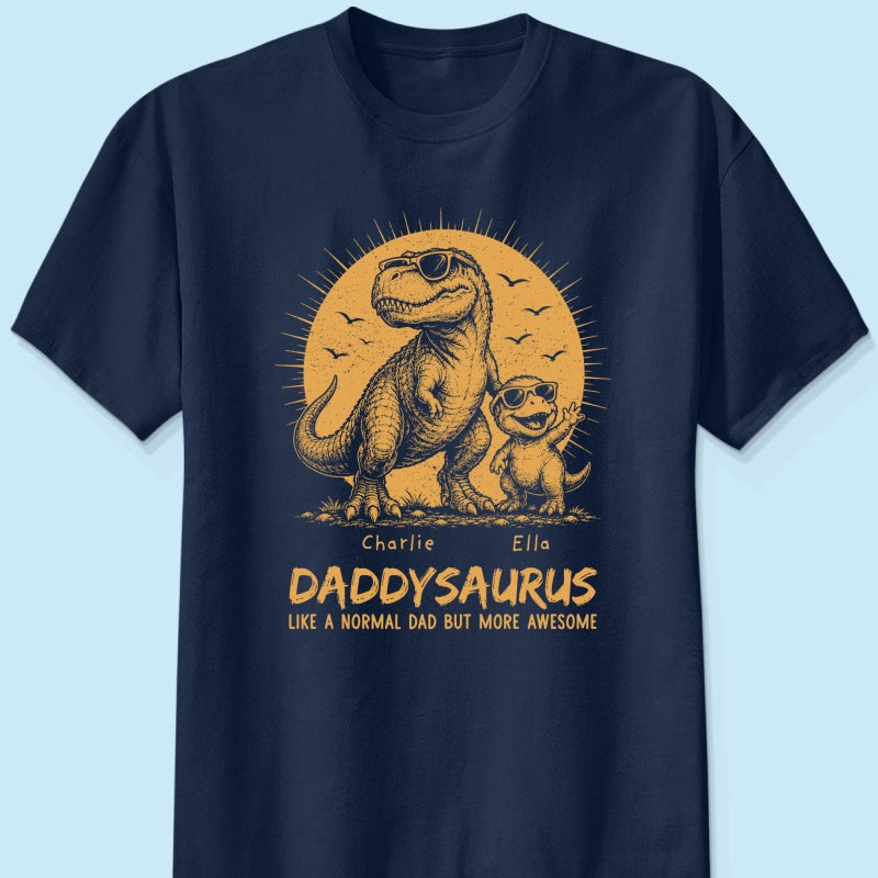 Retro Yellow Vintage Daddysaurus - Personalized Shirt - Funny Father's Day Gift For Dad, Husband