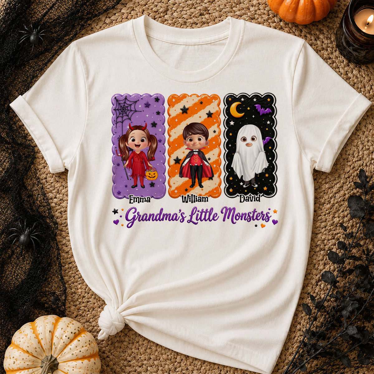 Grandma's Little Monsters Grandkids Halloween - Personalized Shirt - Halloween Gift, Gift For Grandma