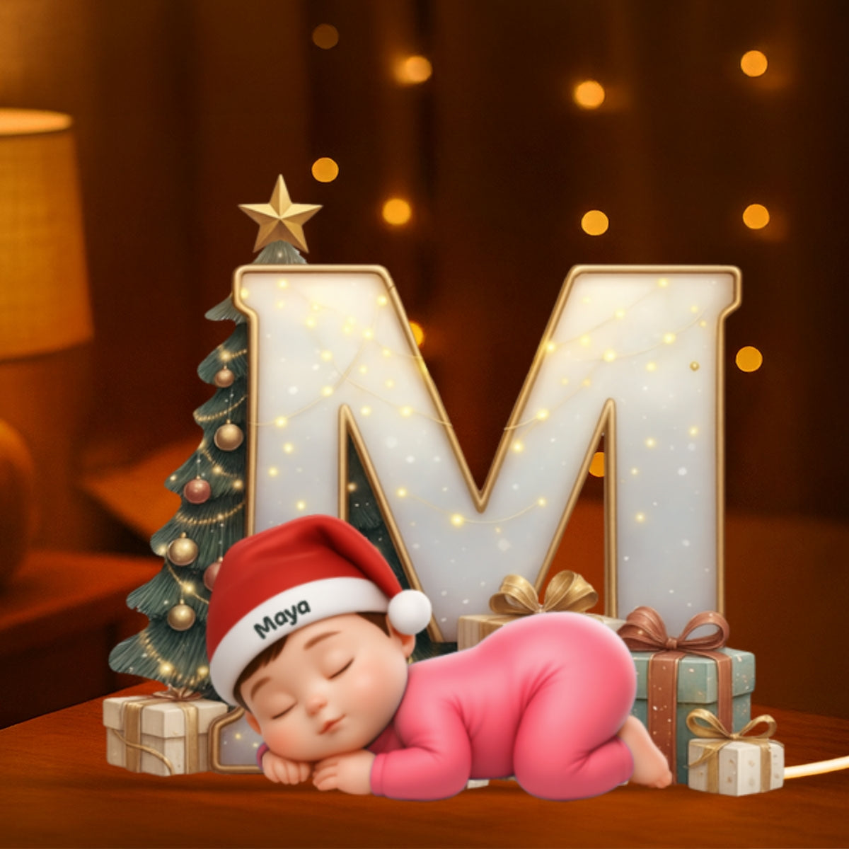 Baby Sleeping Initial Letter Nursery Lamp - Personalized Light Box - Christmas Gift for Grandkids, Baby, Newborn