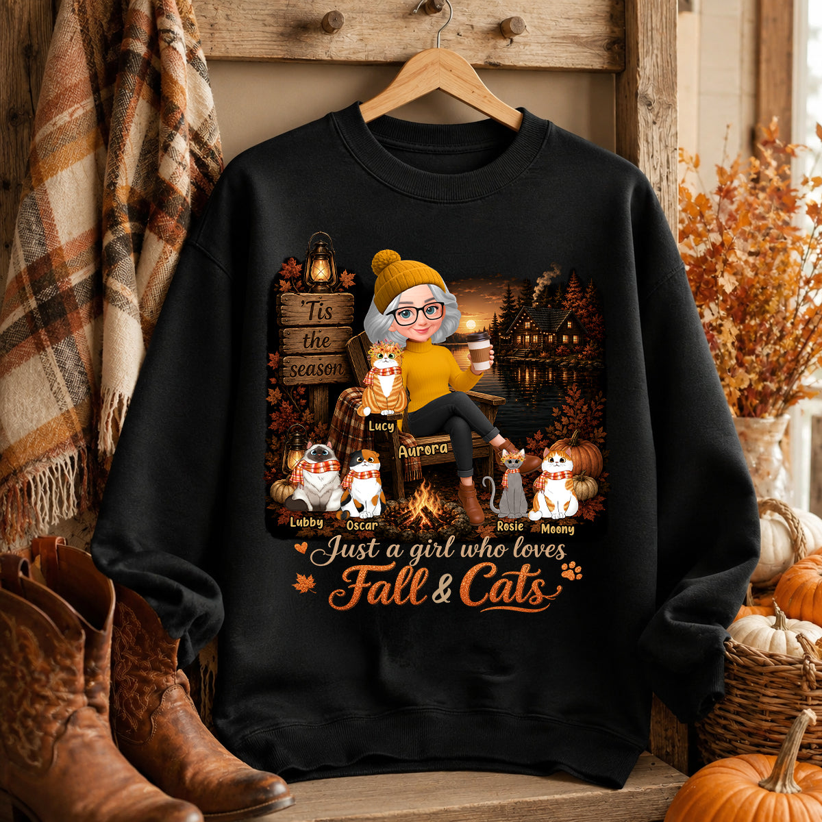 Just a Girl Who Loves Fall & Cats - Personalized Shirt - Cozy Fall Tee for Cat Moms