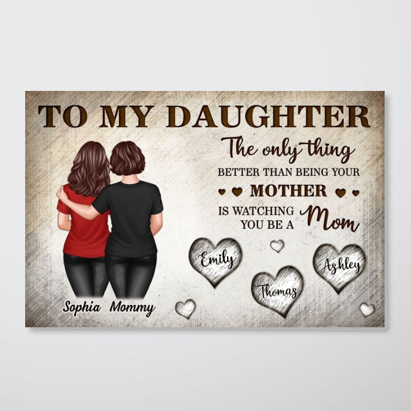 Retro Vintage To My Daughter Back View Mom And Daughter Custom Kids Names - Personalized Poster - Mother's Day Gift For Daughter