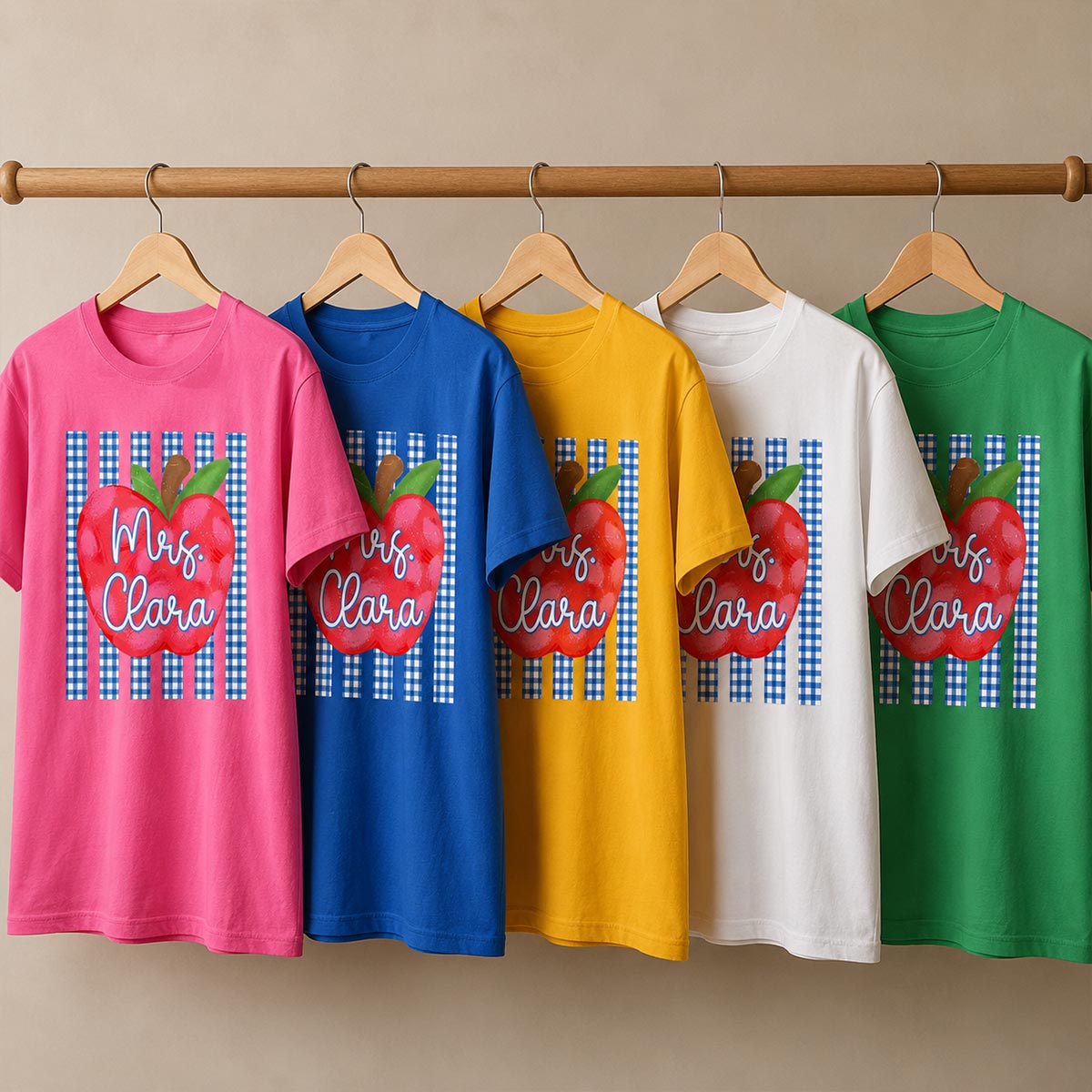 Striped Teacher Apple Custom Name - Personalized Shirt - Back To School Gift for Teachers