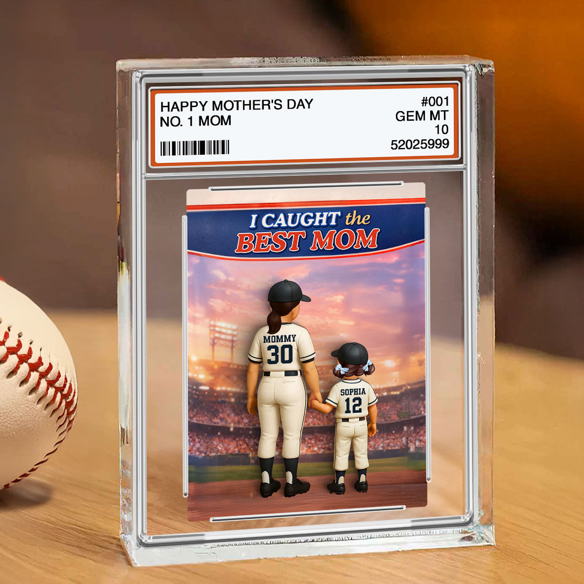 Baseball We Caught the Best Mom Custom Trading Card - Personalized Acrylic Block Plaque - Heartfelt Gift for Mom