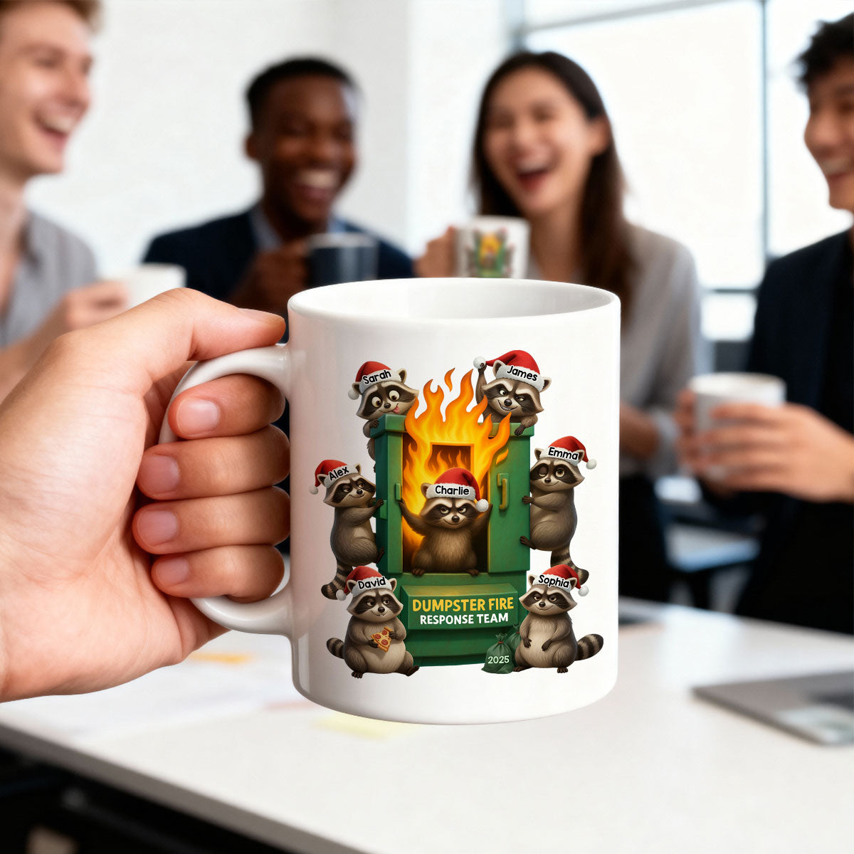 Cunning Raccoon Office Chaos Dumpster Fire Response Team - Personalized Mug - Funny Holiday Gift for Coworkers