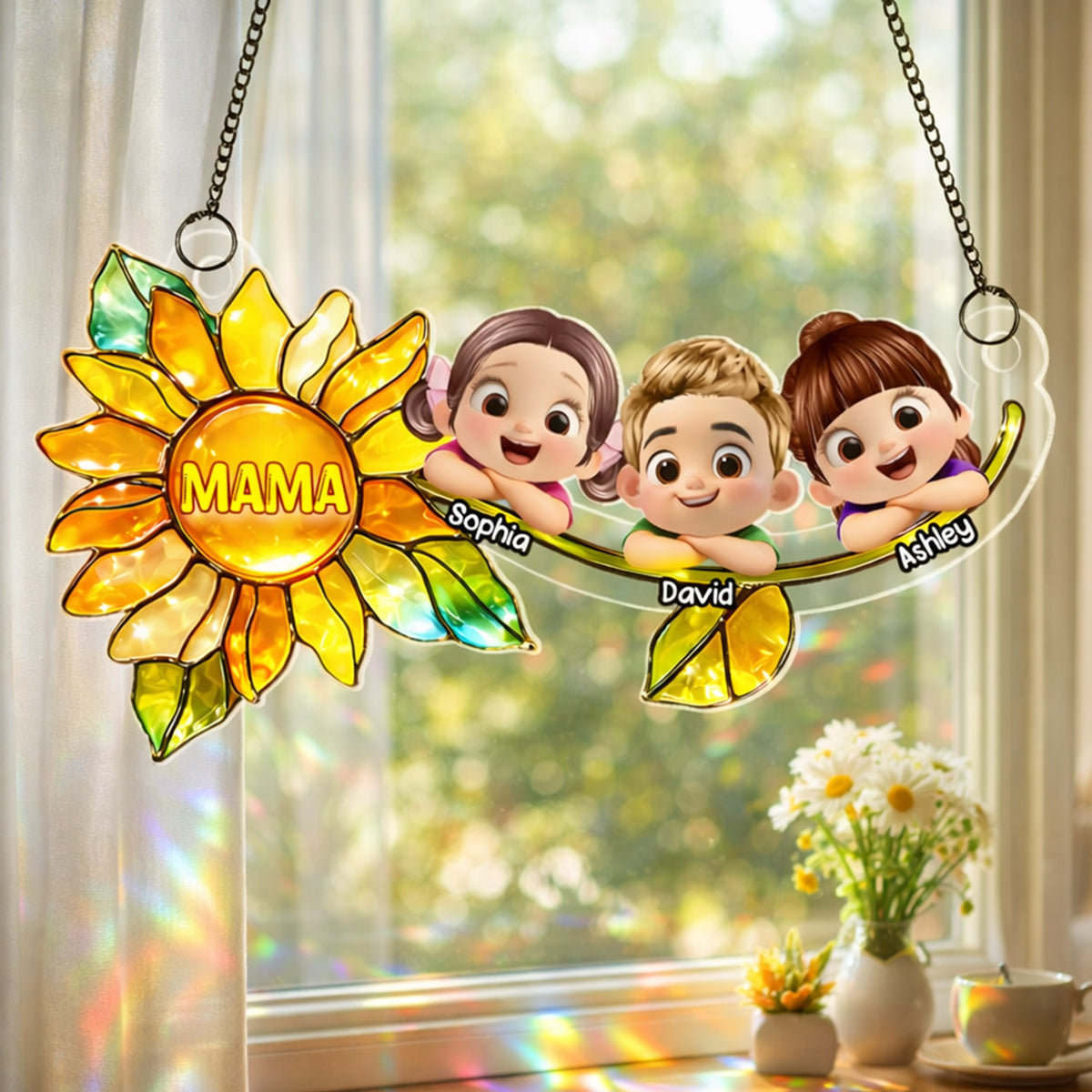 Grandkids Children Sunflower - Personalized Suncatcher - Heartfelt Mother's Day Gift for Grandma, Mom, Wife