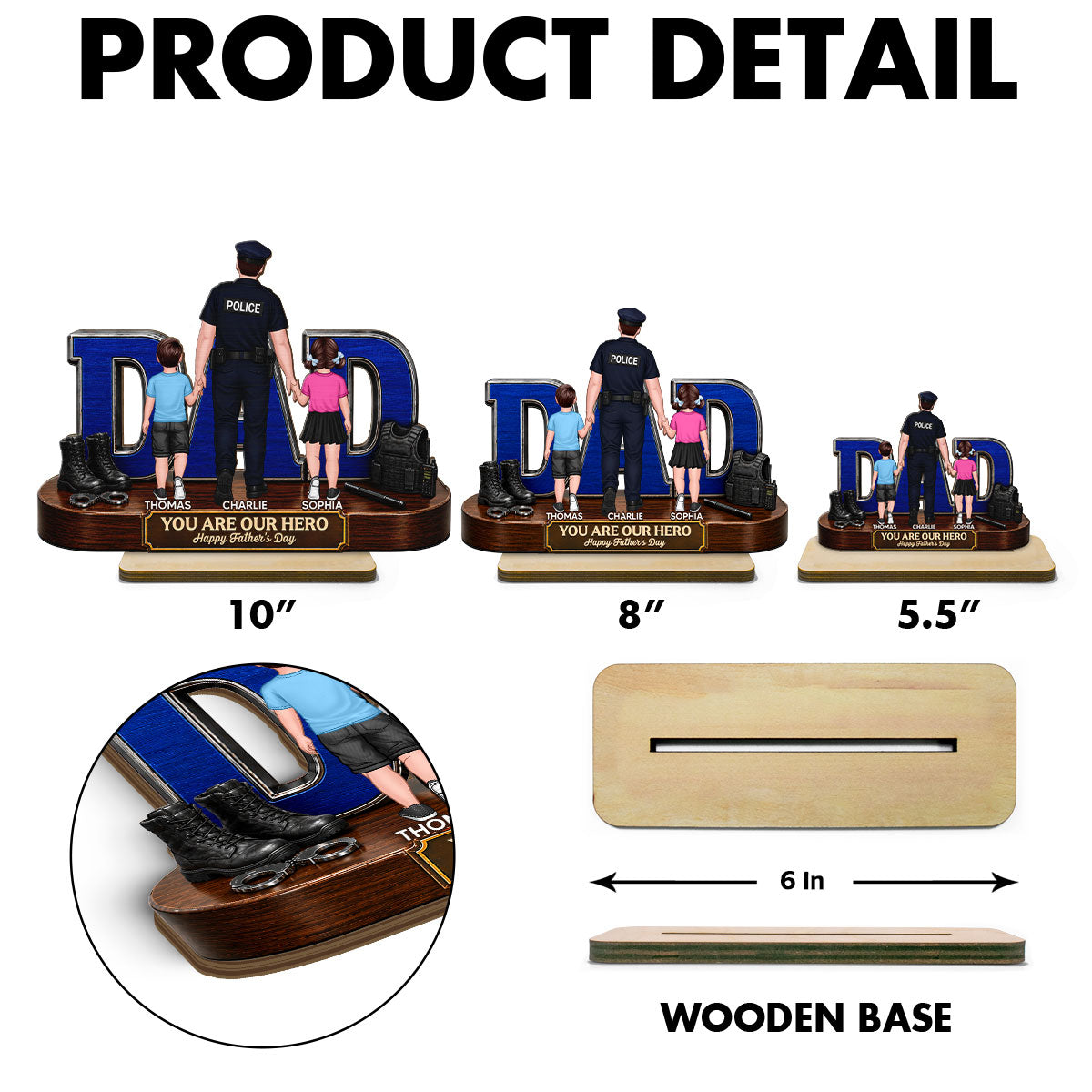 Proud American Police Dad You Are Our Hero - Personalized 2-Layered Wooden Plaque - Unique Trending  Gift For Dad, Husband