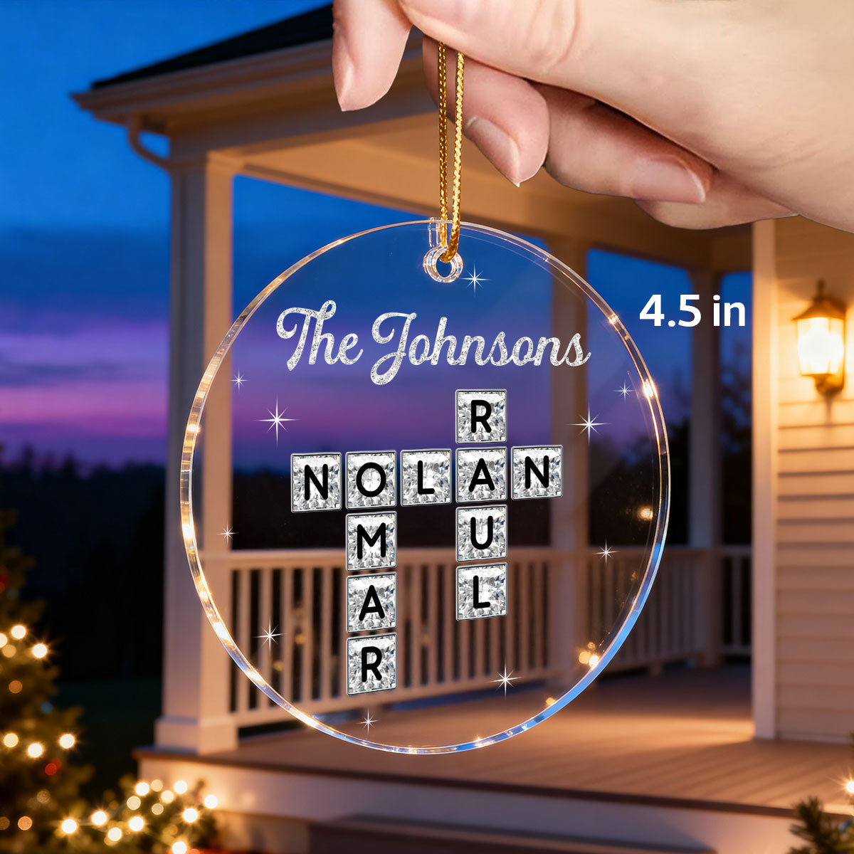 3D Shining Effect The Family Crossword Puzzle Art - Personalized Acrylic Ornament - Christmas Gift For Family, Matching Ornaments For Family