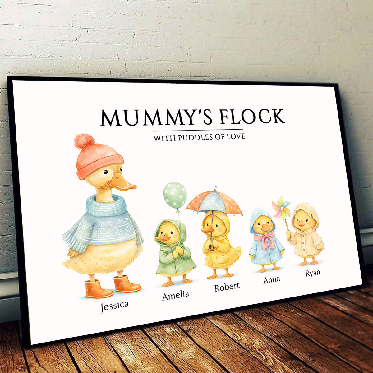 Grandparents Grandma Grandad's Flock with Puddles of Love - Personalised Poster - Gift for Grandma