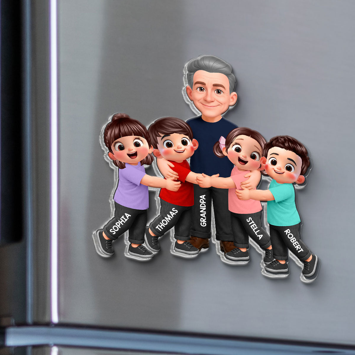 Grandpa Dad Hugging Kids Grandkids - Personalized Acrylic Fridge Magnet - Father's Day Gift For Grandpa, Dad