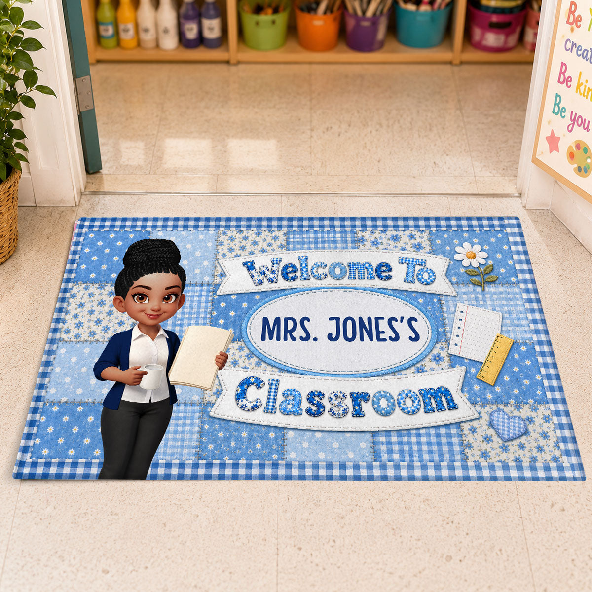 Pastel Floral Teacher Welcome To Classroom - Personalized Doormat - Back To School Gift, Classroom Decoration