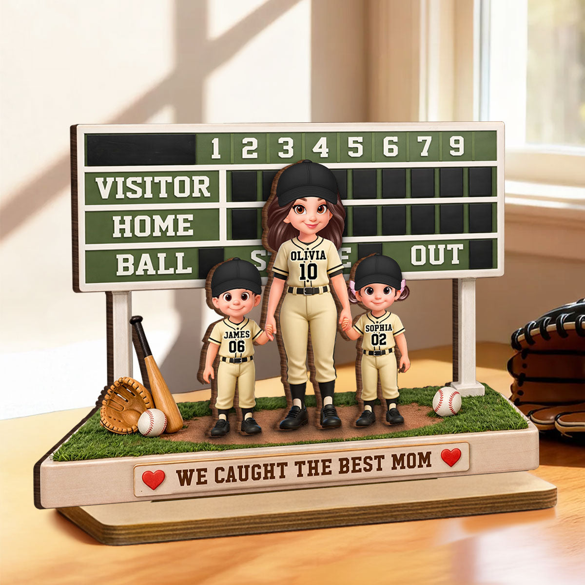 Baseball Mom Kids Scoreboard - Personalized 2-Layered Wooden Plaque - Mother's Day Gift, Gift For Mom