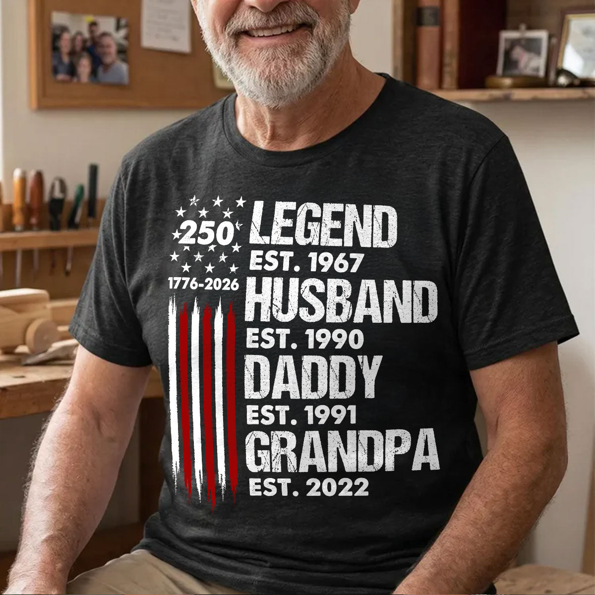 Proud Grandpa Legend Nation Flag American 250th Anniversary - Personalized Shirt - Father's Day Gift For Dad, Grandpa