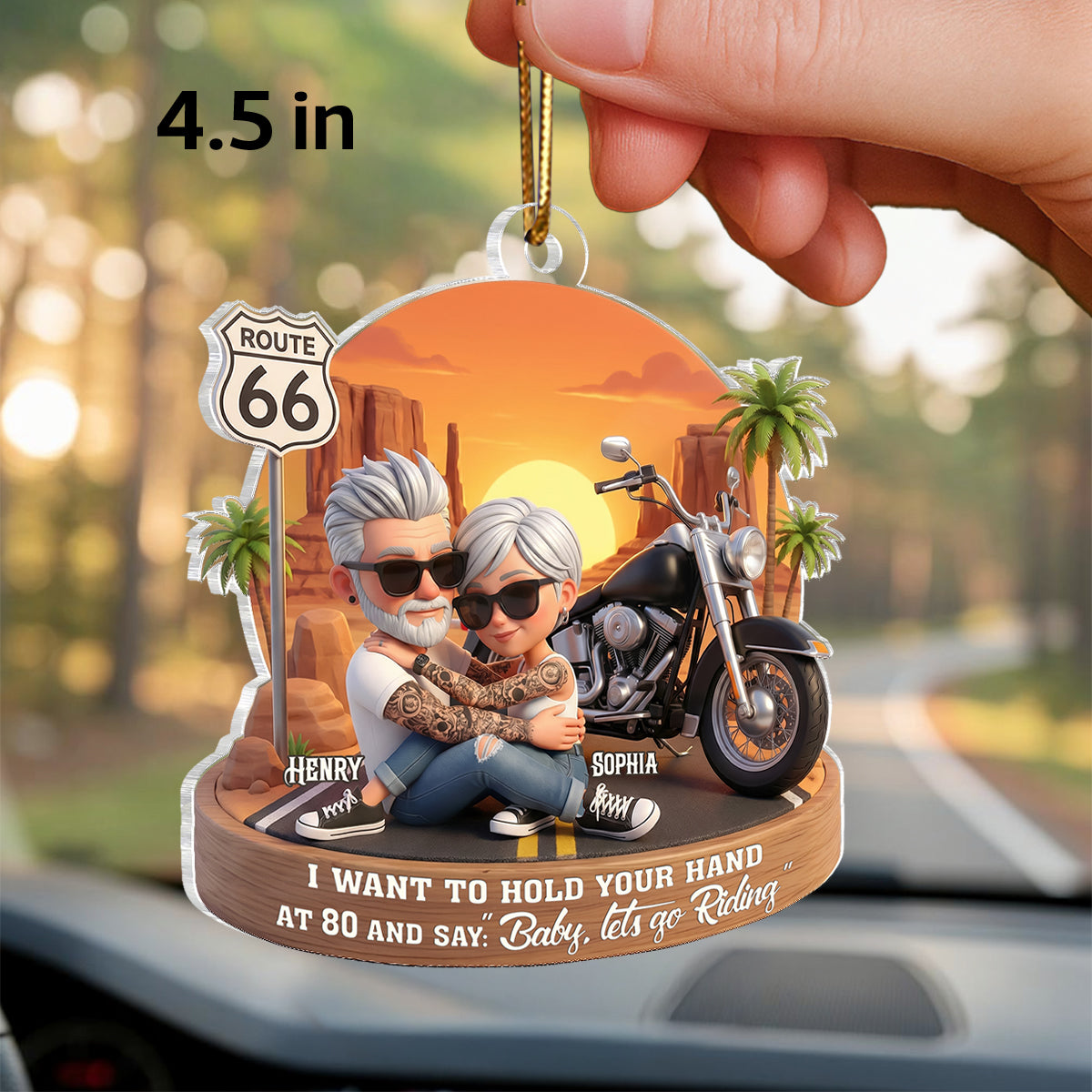 3D Effect Old Couple Baby Let's Go Riding  - Personalized Acrylic Car Hanger - Sentimental Gift for him, for her