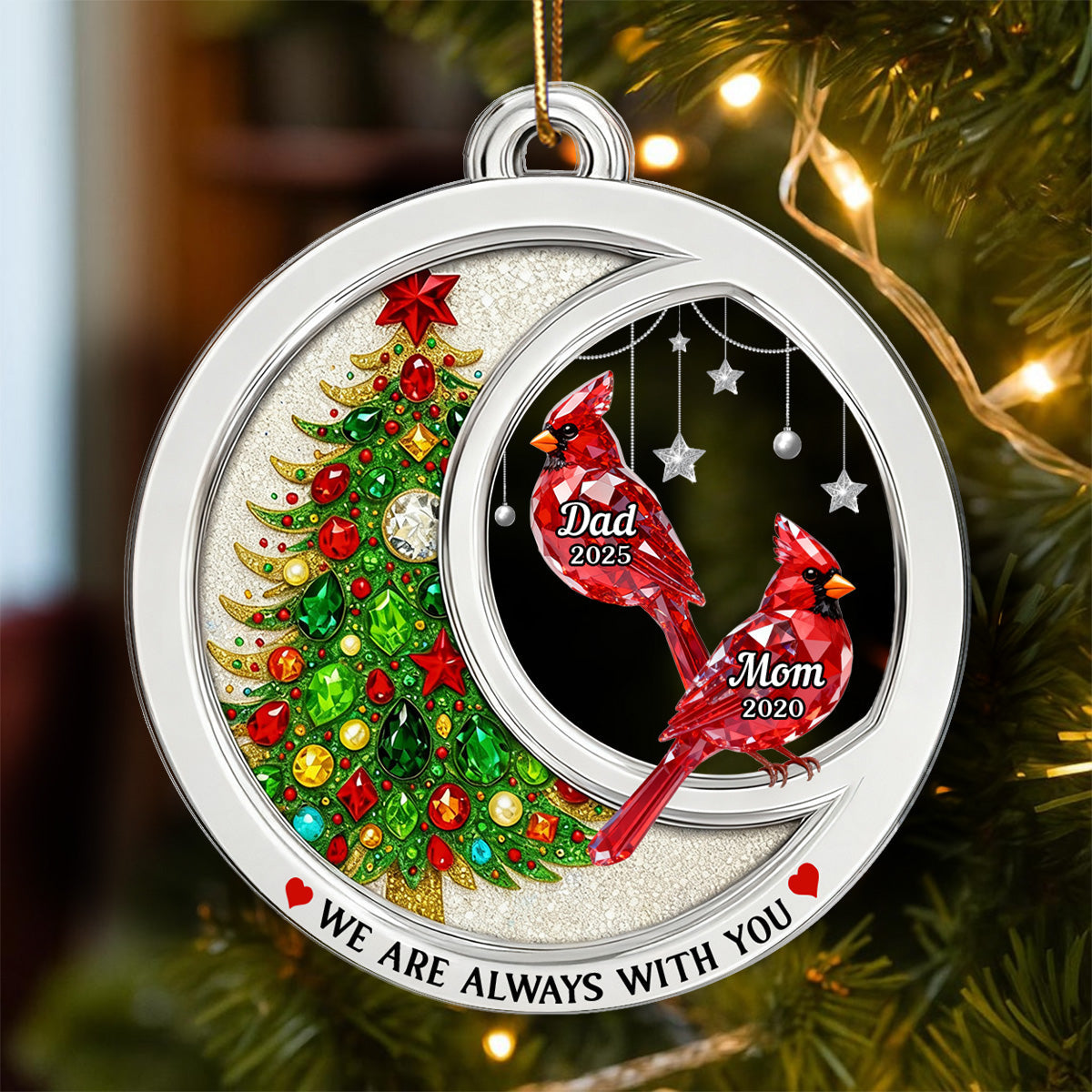2D Flat Crystal Effect Cardinal Memorial - Personalized Acrylic Ornament - Remembrance Keepsake, Sympathy Gift