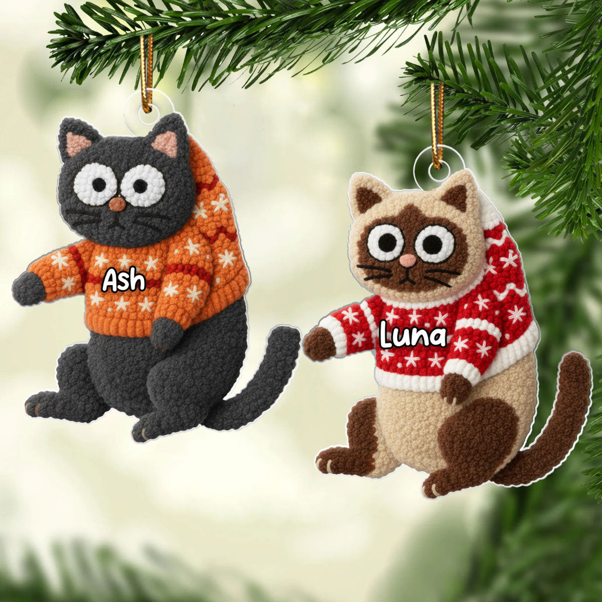 Funny Cat Hanging Latch Hook Yarn Faux - Personalized Acrylic Ornament - Christmas Gift for Cat Lovers