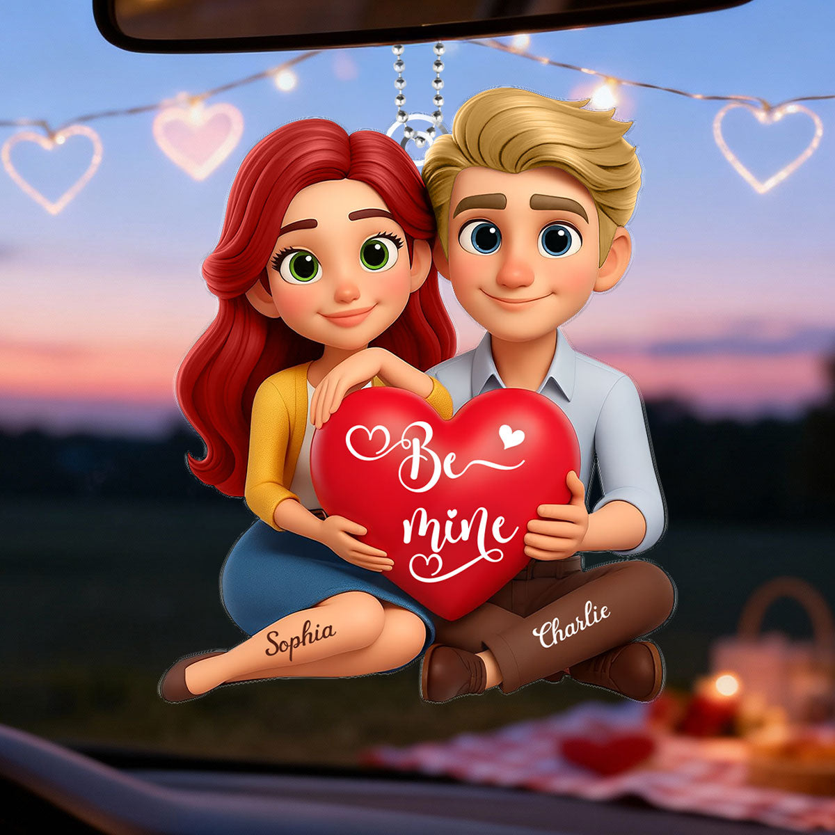 Eternal Love Cartoon Couple Sitting - Personalized Acrylic Ornament - Sentimental Gift for him, for her