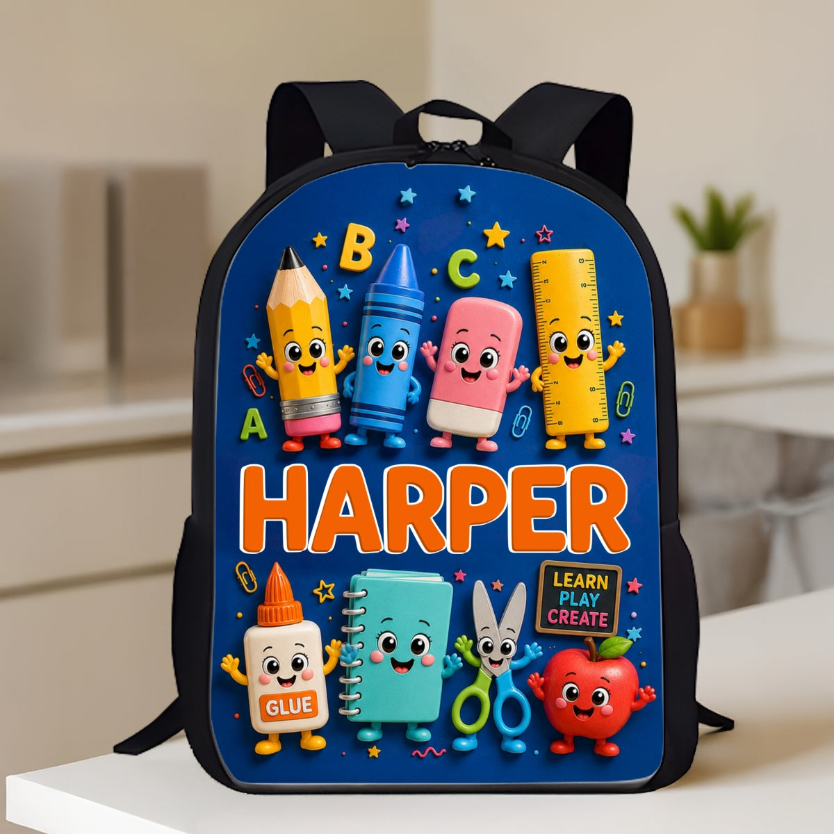 Playful School Things With Kid Name 2D Flat - Personalized Backpack - Back To School Gift