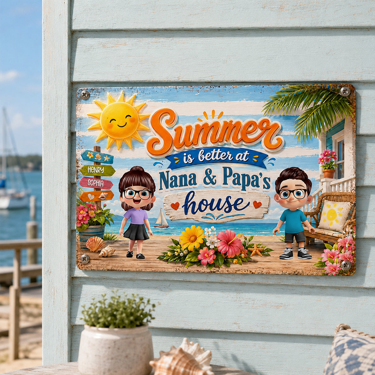 Summer is Better at Grandpa Grandma's House - Personalized Metal Sign - Summer Decor for Grandparents