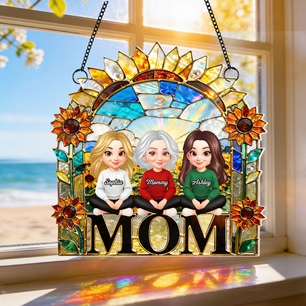 Mom And Children Sunflower - Personalized Suncatcher - Heartfelt Mother's Day Gift for Mom