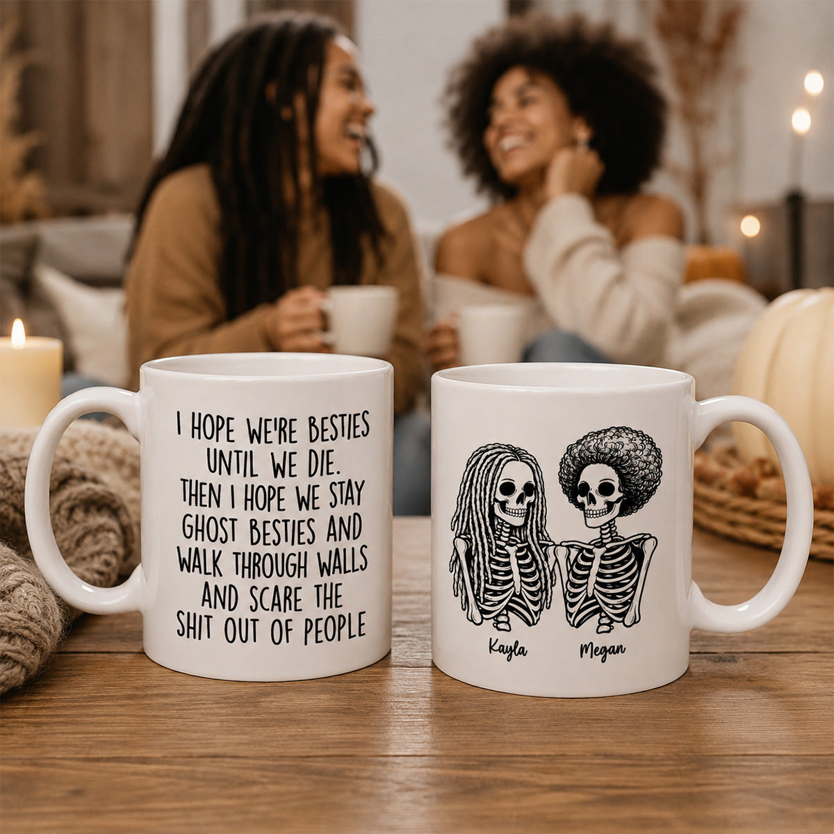Besties Until We Die Skeleton Besties - Personalized Mug - Funny Work Bestie Gift, Halloween Keepsake For Best Friends