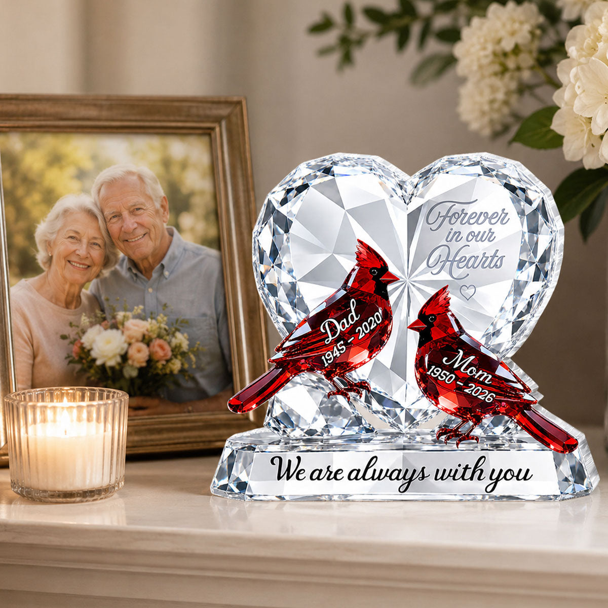Always With You Cardinals Memorial 2D Flat Printed - Personalized Acrylic Block Plaque - Memorial Gift, Sympathy Gift
